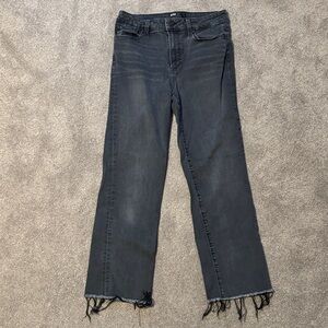 PAIGE Charcoal Straight Leg Jeans with Frayed Hem
